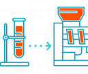 vom Reagenzglas mit Flüssigkeit gefüllt zum Start der Produktion