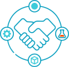 schematische Darstellung der partnerschaftlicher Arbeit mit Handschlag in der Mitte