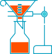 Liquid in a funnel flows into a laboratory vessel