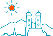 schematische Stadtsiluette von München mit Bergpanorama