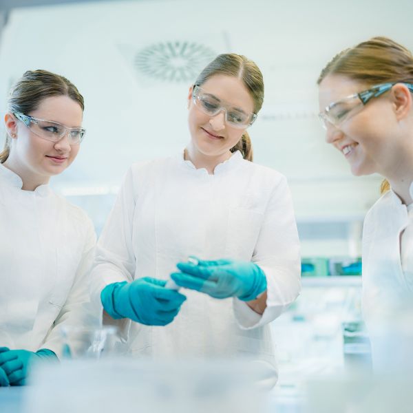 Laboratory staff in conversation
